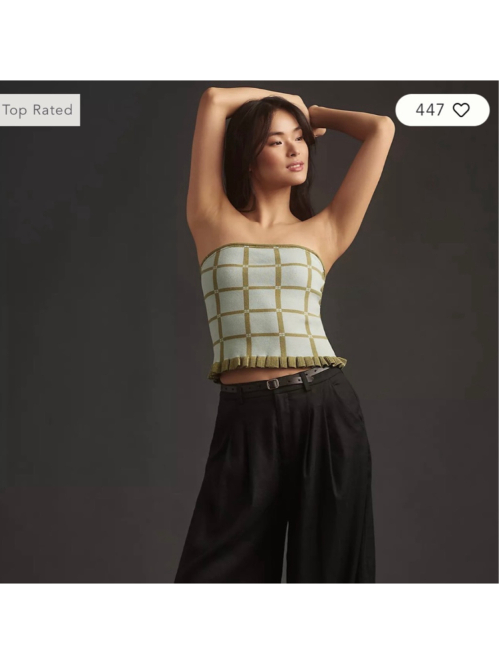 NEW with tags Anthropologie Light Blue & Olive Green Plaid Knit Tube Top Size L